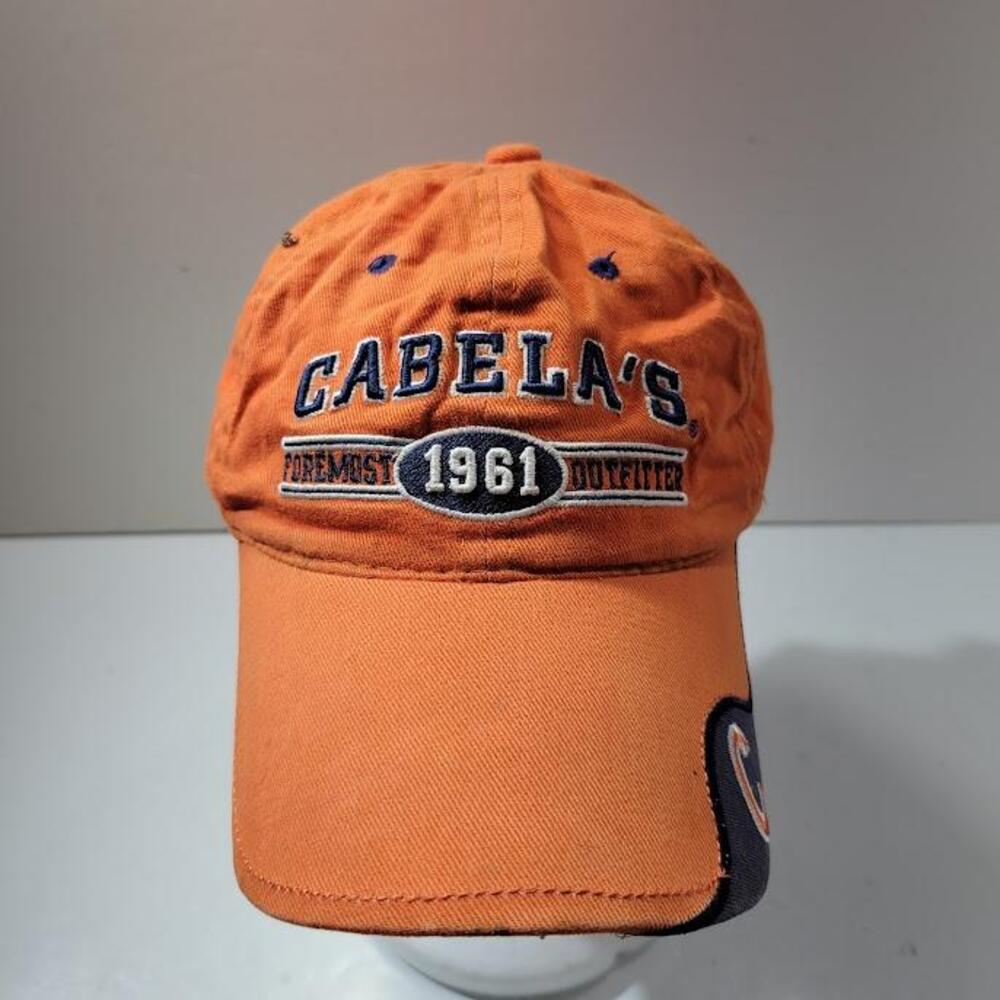 Cabela's Hat Cap Strap Back Orange Blue Embroidered 1961 Foremost Outfitter Mens